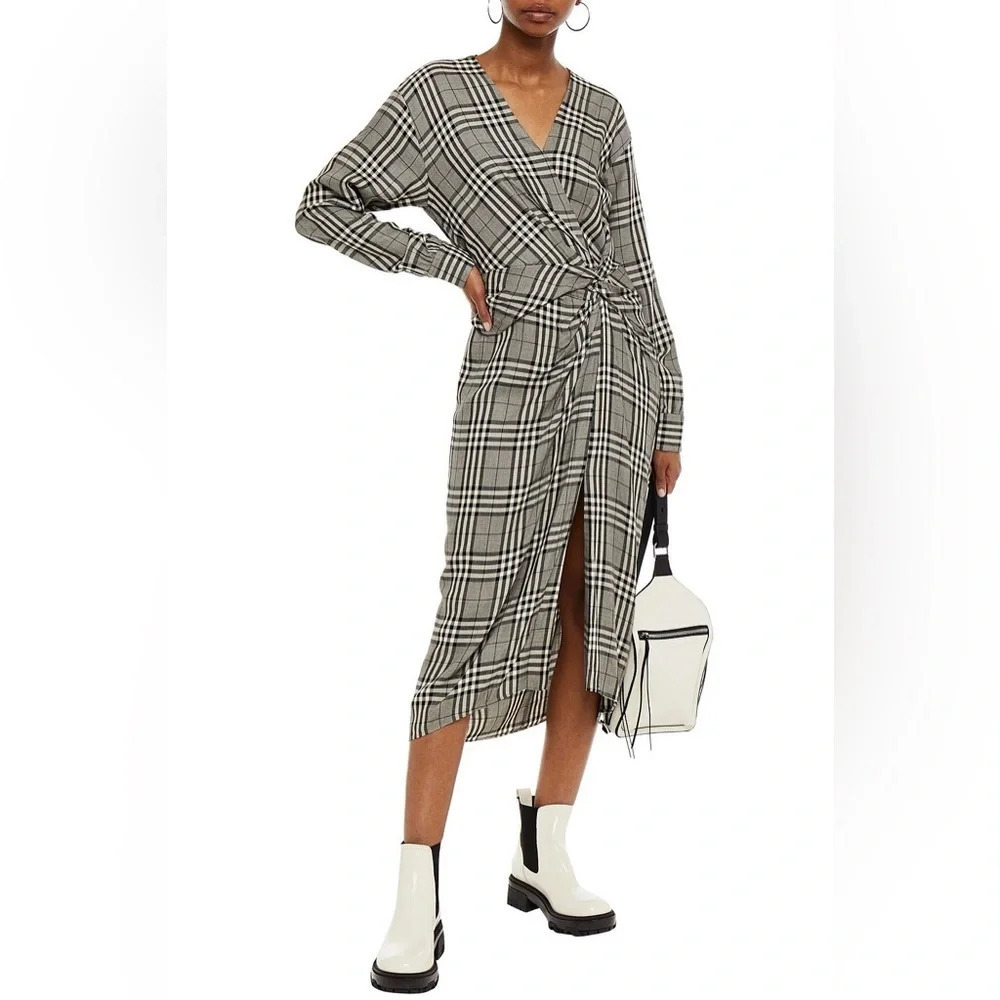 RAG & BONE NWOT Amber Plaid Front Twist Long Sleeve Midi‎ Dress